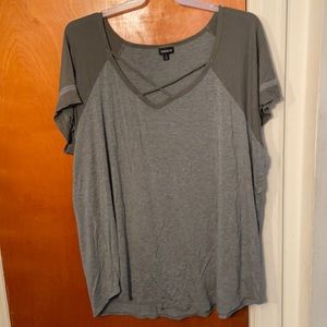 Gray and green football style tee
